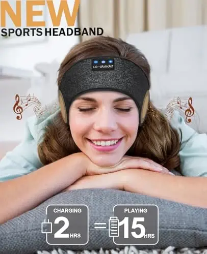 LC-dolida Sleep Headphones Headband Bluetooth 5.4, Headband Earphones Wireless with USB C Charge Port, Sleep Mask for Sleeping, Sports, Gifts, Workout, Jogging, Yoga, Insomnia, Air Travel, Meditation - 5
