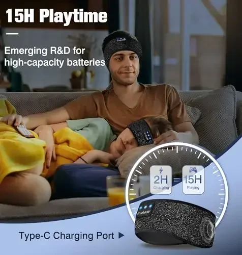 LC-dolida Uyqu Eshitish vositasi Bluetooth, Bosh tasmasi Eshitish vositasi Simsiz, Uxlash uchun niqob, Sport, Sovg'alar, Mashq, Yugurish, Yoga, Uyqusizlik, Havo sayohati, Meditatsiya - 5