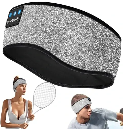 LC-dolida Uyqu uchun simsiz Bluetooth bosh bog'ichli naushniklar, yotish uchun musiqa tasmasi, yupqa HD stereo dinamiklar bilan qulay uyqu niqobi, yonboshlab uxlaydiganlar uchun juda mos (Kumush) - 1