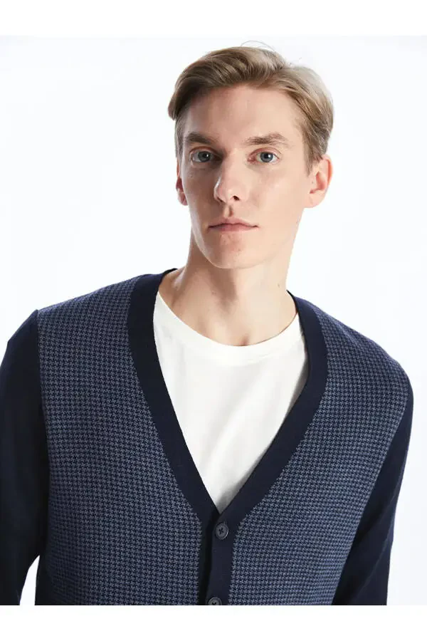 LC Waikiki Classic Navy Blue Men's Knit Cardigan - 3