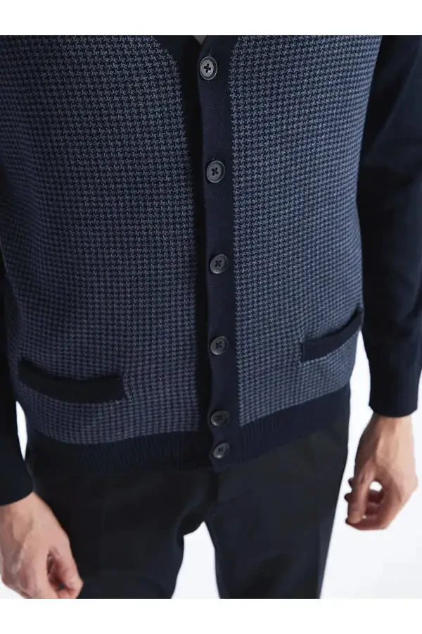 LC Waikiki Classic Navy Blue Men's Knit Cardigan - 4