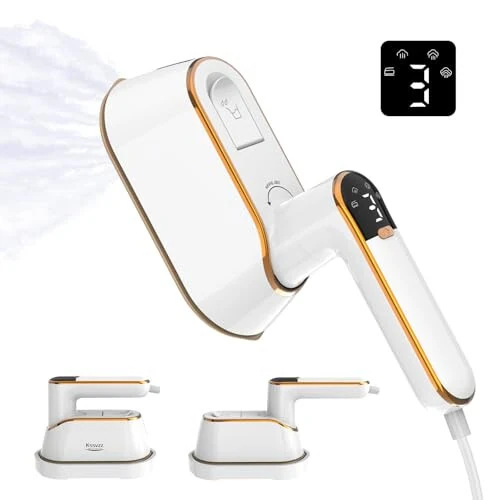 Portable Travel Steamer Iron for Clothes with LCD Display - 4 Mode Handheld Mini Clothing Steam Iron, 1200W Small Garment Steamer, Hand Held Fabric Steamer for Home, Dorm, Travel (120V ONLY)(White) - Kssvzz