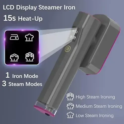 Portable Travel Steamer Iron for Clothes with LCD Touch Screen - 4 Mode Handheld Mini Clothing Steam Iron, Small Garment Steamer Ironing Machine, Hand Held Fabric Steamer for Home, Travel (120V ONLY) - MODAZONE (1)