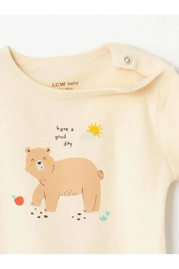 LCW baby Bej Baskılı Bisiklet Yaka Baskılı Erkak B - 4