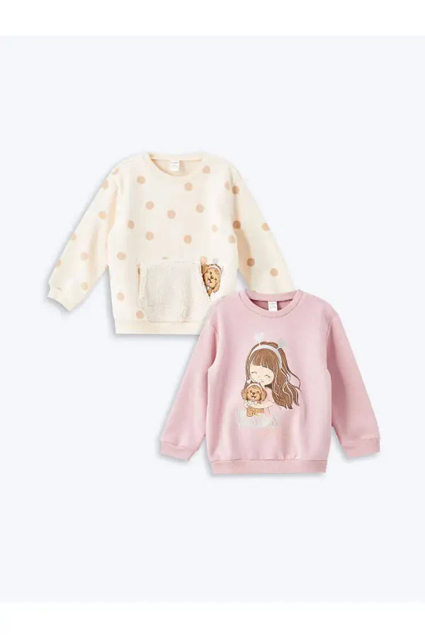 LCW Baby Bicycle Neck Long Sleeve Printed Girl Baby Sweatshirt 2 Pack - 1