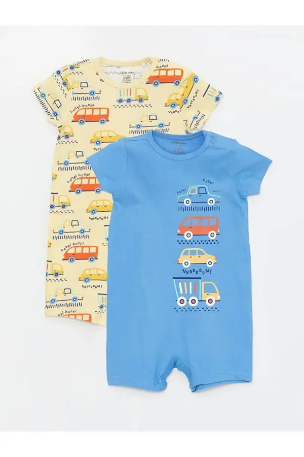 LCW Baby Bike Collar Short Sleeve Printed Baby Boy Jumpsuit 2 Pack - 1