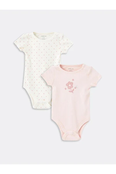 LCW baby Bisiklet Yaka Baskılı Kız Bebek Çıtçıtlı Body 2'li - 1