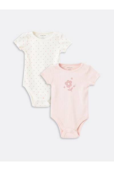 LCW baby Bisiklet Yaka Baskılı Qiz Bebek Çıtçıtlı Body 2'li - LC WAIKIKI