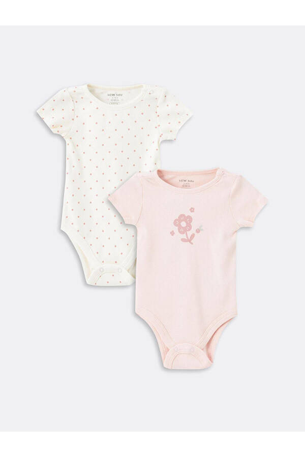 LCW baby Bisiklet Yaka Baskılı Qiz Bebek Çıtçıtlı Body 2'li - 1