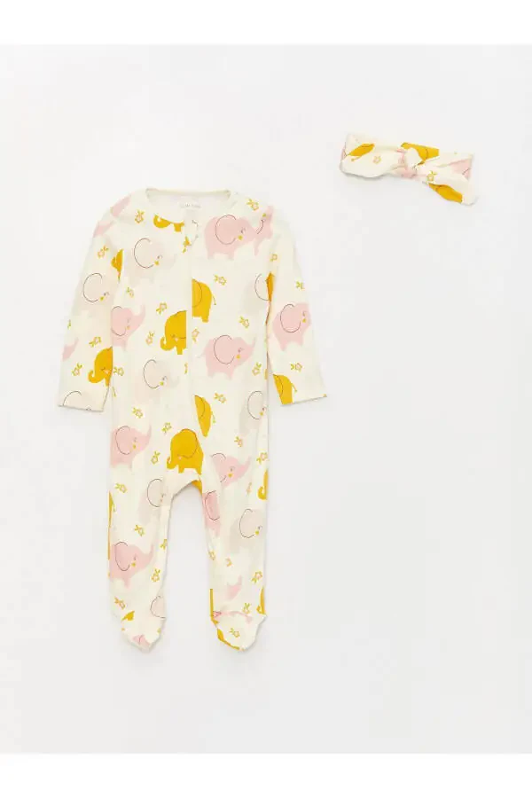 LCW baby Bisiklet Yaka Baskılı Qiz Bebek Hastane Çıkış Seti 3'lü - 2