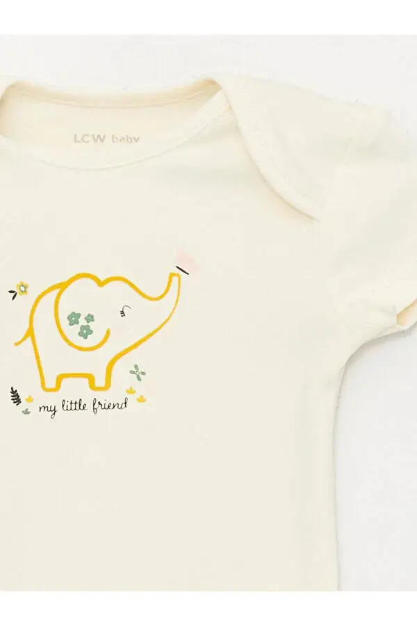 LCW baby Bisiklet Yaka Baskılı Qiz Bebek Hastane Çıkış Seti 3'lü - 5