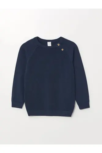 LCW baby Bisiklet Yaka Uzun Kollu Erkek Bebek Triko Kazak-İndigo 