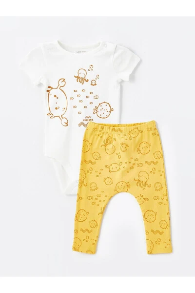 LCW baby Боди и штаны с коротким рукавом и принтом для новорожденных мальчиков с круглым вырезом, комплект из 2 предметов - LC WAIKIKI