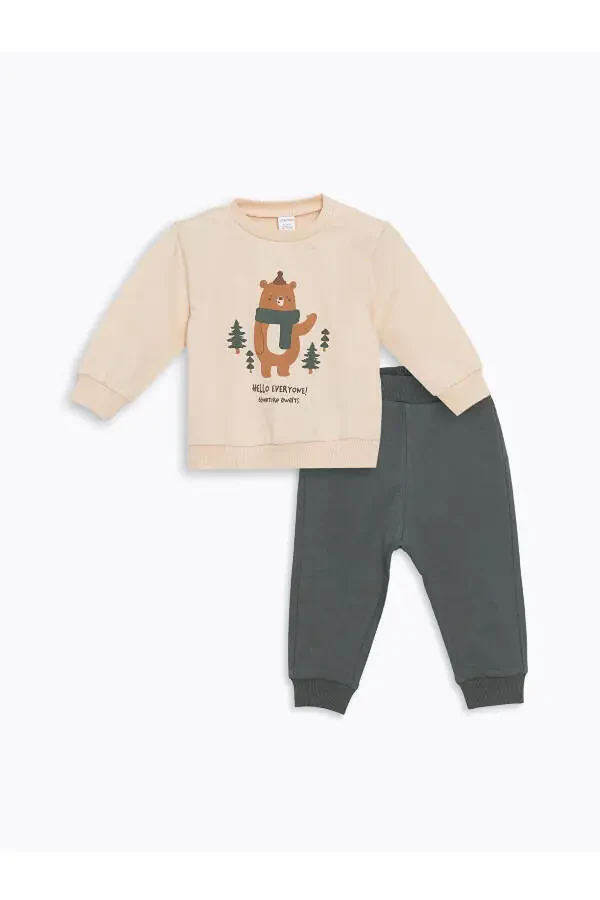 LCW baby Boys Printed Long Sleeve Sweatshirt and Sweatpants 2-Piece Set - 1