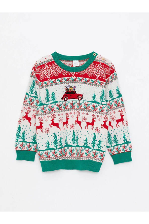 LCW Baby Crew Neck Long Sleeve Christmas Themed Boy Baby Knit Sweater - 2