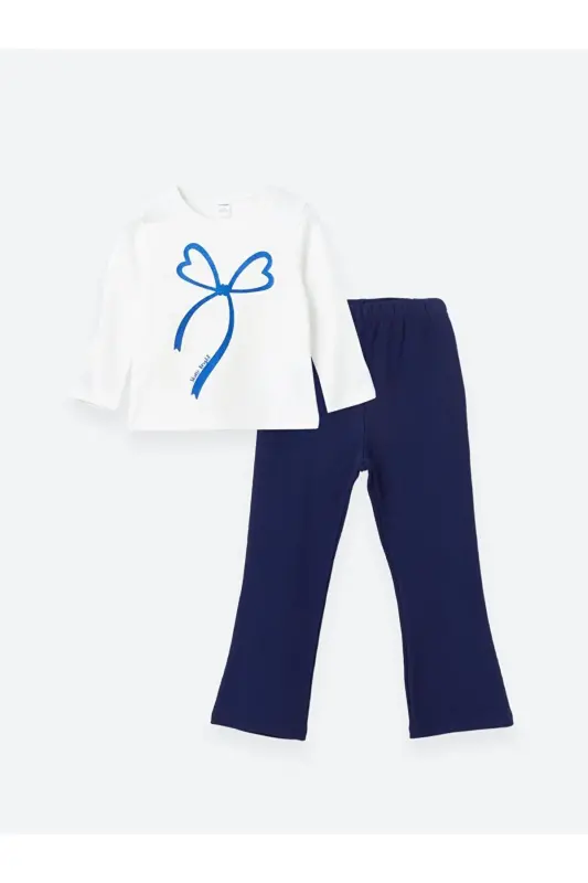 LCW baby Crew Neck Long Sleeve Printed Baby Girl Blouse and Leggings 2-Piece Set - 1