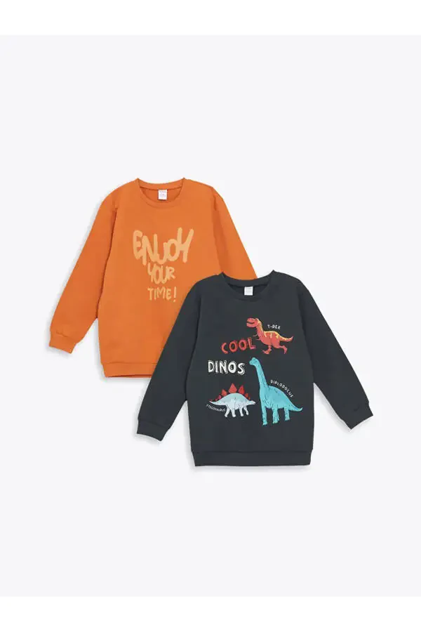 LCW Baby Crew Neck Long Sleeve Printed Boys Baby Sweatshirt 2 Pack - 1