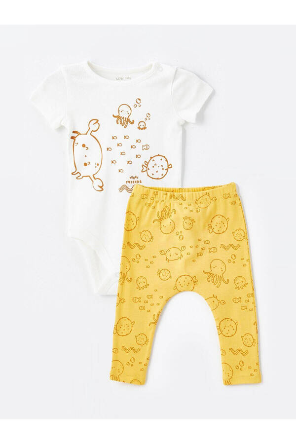 LCW baby Crew Neck Short Sleeve Printed Baby Boy Snap Bodysuit and Pants 2-Piece Set - 1