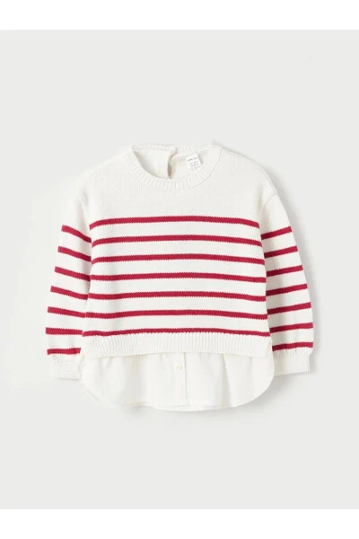 LCW Baby Crew Neck Striped Baby Girl Knit Sweater - LC WAIKIKI