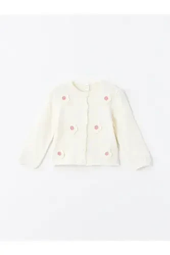 LCW baby ecru crew neck floral embroidered baby girl knit cardigan - 1
