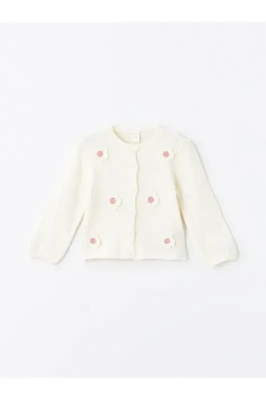 LCW baby ecru crew neck floral embroidered baby girl knit cardigan - 1