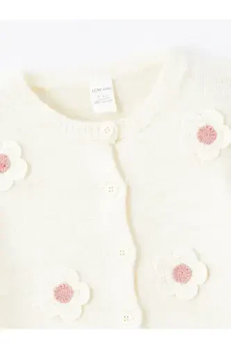 LCW baby ecru crew neck floral embroidered baby girl knit cardigan - LC WAIKIKI (1)