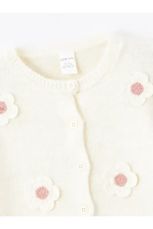 LCW baby ecru crew neck floral embroidered baby girl knit cardigan - 2