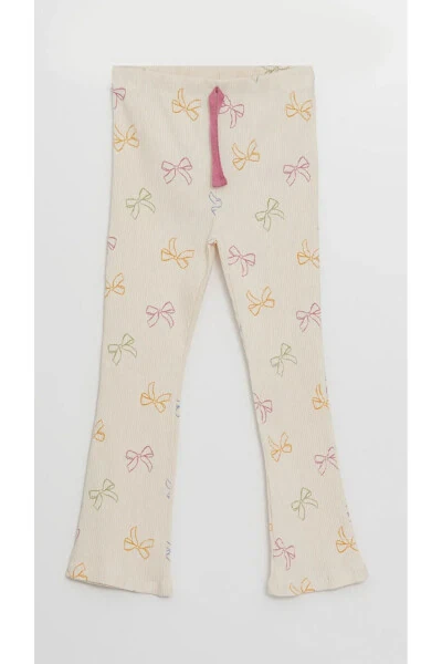 LCW Baby Ecru Printed Elastic Waist Printed Wide Leg Baby Girl Leggings - 4