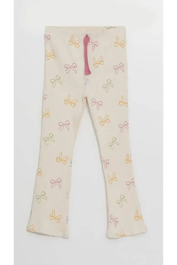 LCW Baby Ecru Printed Elastic Waist Printed Wide Leg Baby Girl Leggings - 4