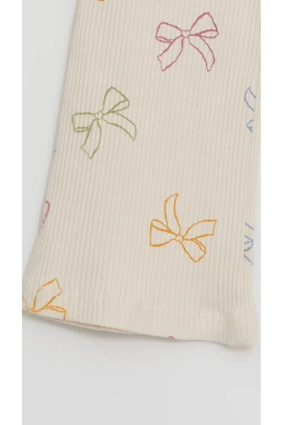 LCW Baby Ecru Printed Elastic Waist Printed Wide Leg Baby Girl Leggings - 6