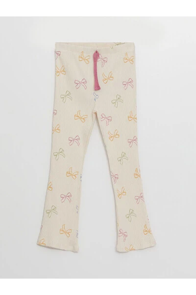 LCW Baby Ecru Printed Elastic Waist Printed Wide Leg Baby Girl Leggings - LC WAIKIKI