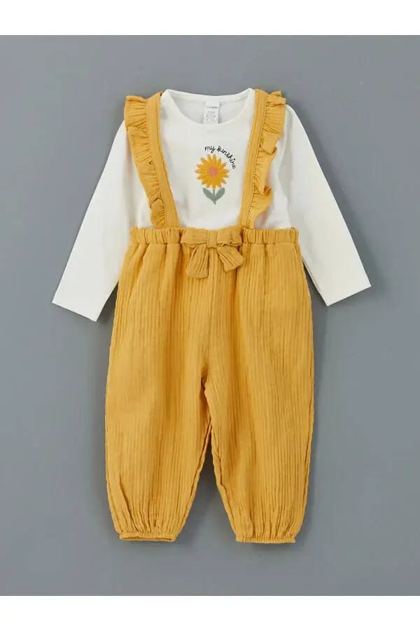 lCW baby Ekru Bisiklet Yaka Kız Bebek Bluz ve Askı - 1