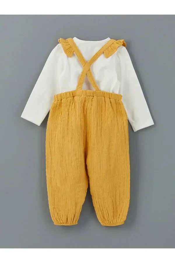 lCW baby Ekru Bisiklet Yaka Kız Bebek Bluz ve Askı - 2