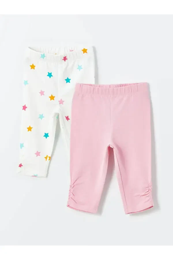 LCW Baby Elastic Waist Printed Baby Girl Leggings 2 Pack - 1