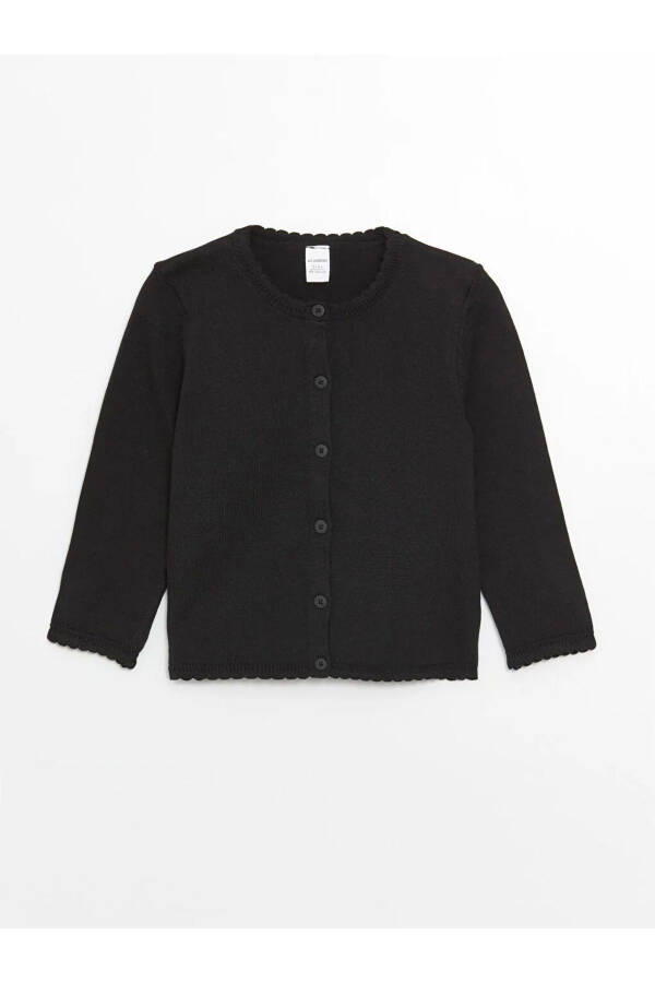 LCW Baby Girl Black Crew Neck Long Sleeve Cardigan - 1