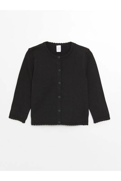 LCW Baby Girl Black Crew Neck Long Sleeve Cardigan - 3