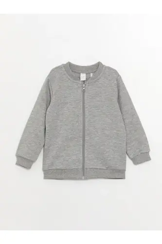 Kolej Yaka Uzun Kollu Basic Erkek Bebek Fermuarlı Sweatshirt (W3) - GREY MELANGE - 1
