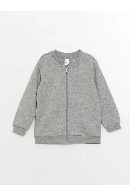 Kolej Yaka Uzun Kollu Basic Erkek Bebek Fermuarlı Sweatshirt (W3) - GREY MELANGE - 1