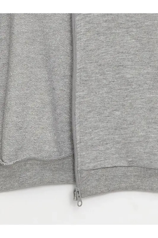 Kolej Yaka Uzun Kollu Basic Erkek Bebek Fermuarlı Sweatshirt (W3) - GREY MELANGE - 2