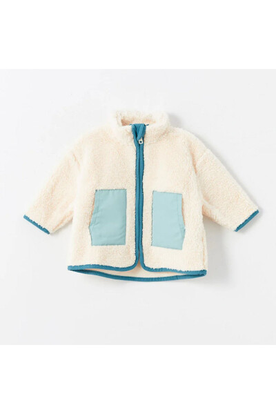 LCW Baby Light Beige Mandarin Collar Long Sleeve Boys Plush Cardigan - 4