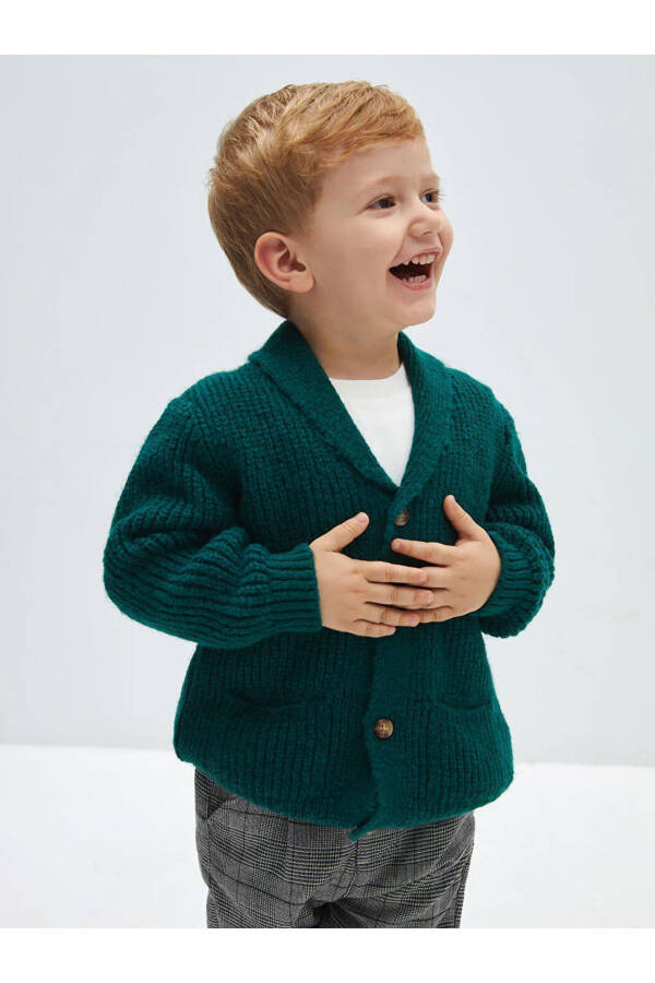 LCW Baby Medium Green Shawl Collar Basic Boy Baby Knit Cardigan - 1