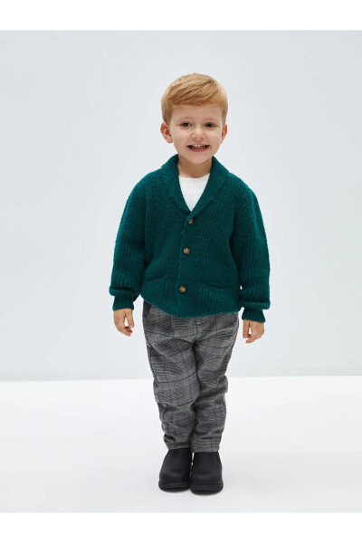 LCW Baby Medium Green Shawl Collar Basic Boy Baby Knit Cardigan - 2