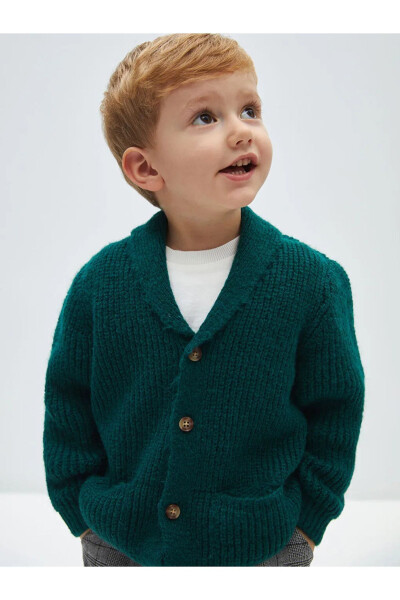 LCW Baby Medium Green Shawl Collar Basic Boy Baby Knit Cardigan - 3