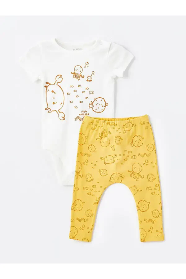 LCW baby Velosiped Yoqali Qisqa Yengli Bosmali O'g'il Bola Chitmali Body va Shim 2'li To'plam - 1