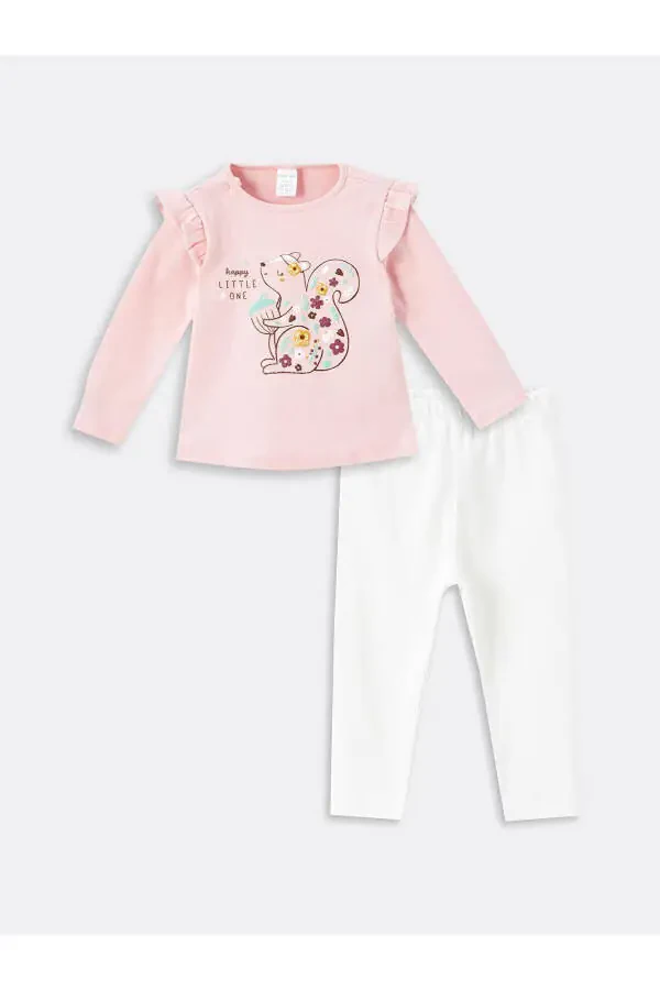 LCW baby Velosiped yoqali uzun yengli bosma qizaloqlar uchun bluzka va tayt 2 tadan iborat to'plam - 1