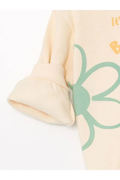 LCW baby Bisiklet Yaka Baskılı Kız Bebek Sweatshirt-Krem Rengi - 3