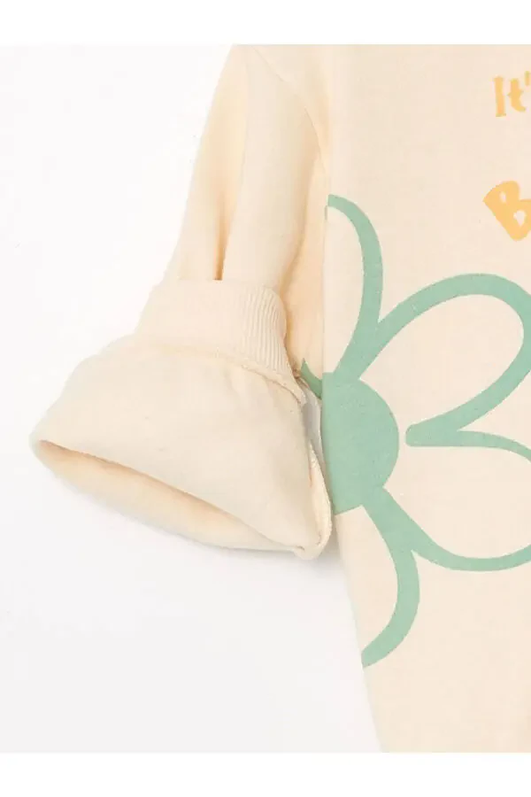 LCW baby Bisiklet Yaka Baskılı Kız Bebek Sweatshirt-Krem Rengi - 3