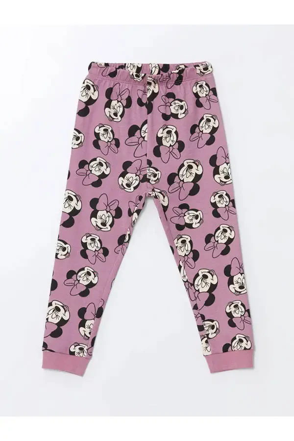 LCW baby Lila Bisiklet Yaka Minnie Mouse Baskılı Kız Bebek Pijama Takımı - 4