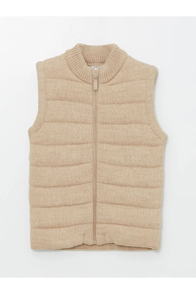 LCW Beige Melange Crew Neck Zippered Baby Boy Vest - 1