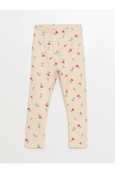 Lcwk Beli Lastikli Baskılı Kız Çocuk Tayt 2'li - Ekru Baskılı - LC WAIKIKI (1)